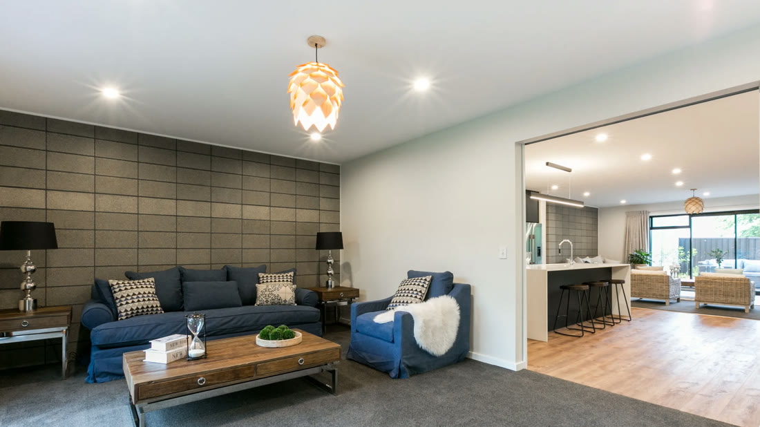 Open-plan living room flowing through to the kitchen